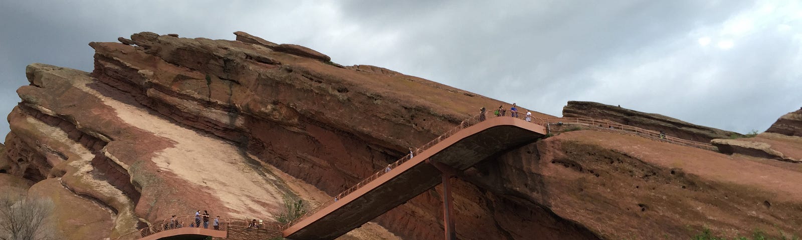 A view looking upward towards the Red Rocks Amphitheater entrance.