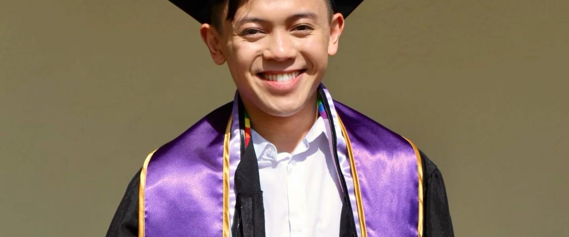 Gabriel Gorospe in his cap and gown.