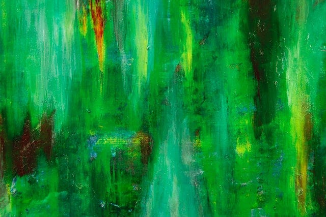 Abstract painting with green, yellow, and black
