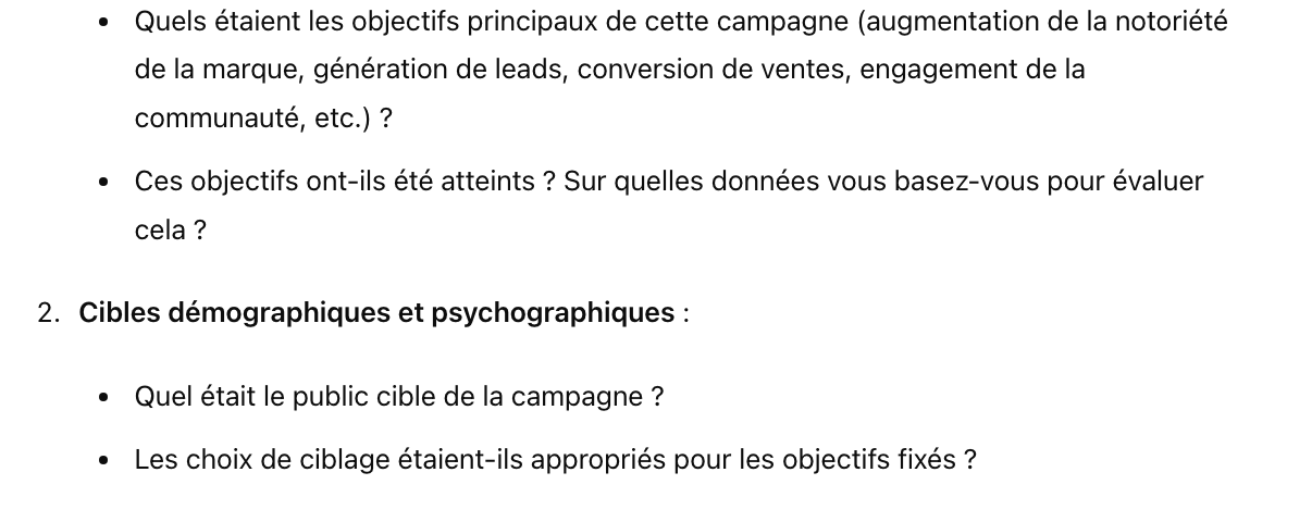 Image illustrant un prompt sur ChatGPT pour analyser une campagne marketing