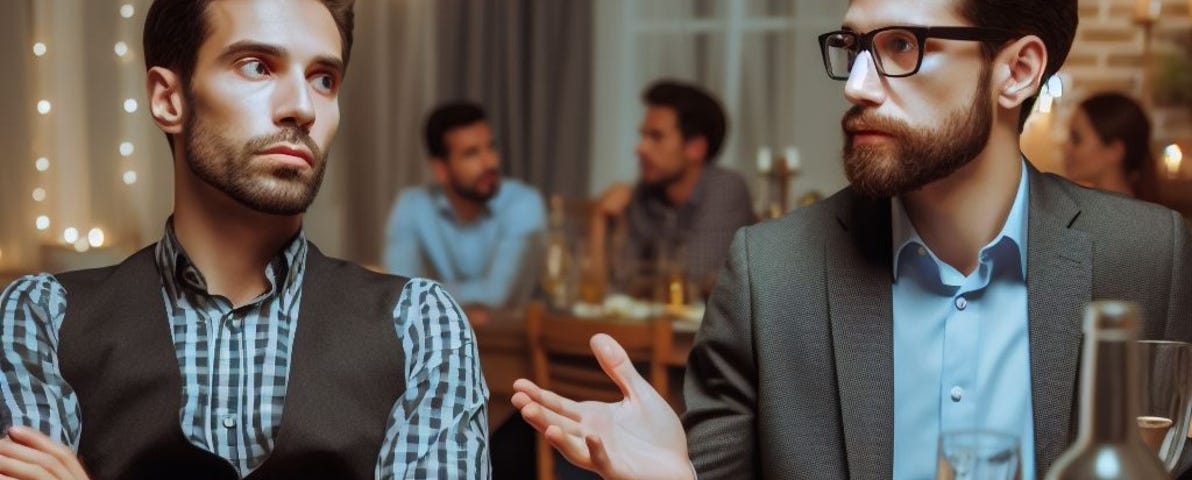 two men having a conversation in a party