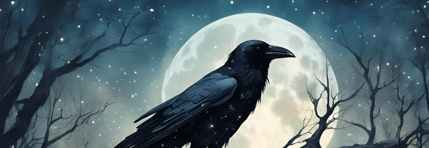 AI generated image of a crow in the moonlight