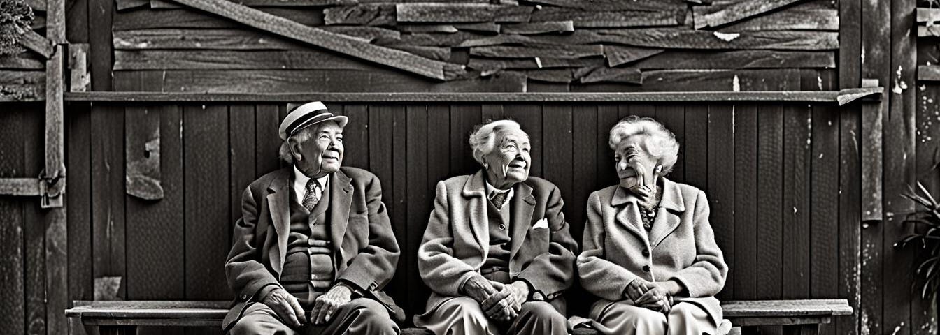 3 old people sitting on a bench