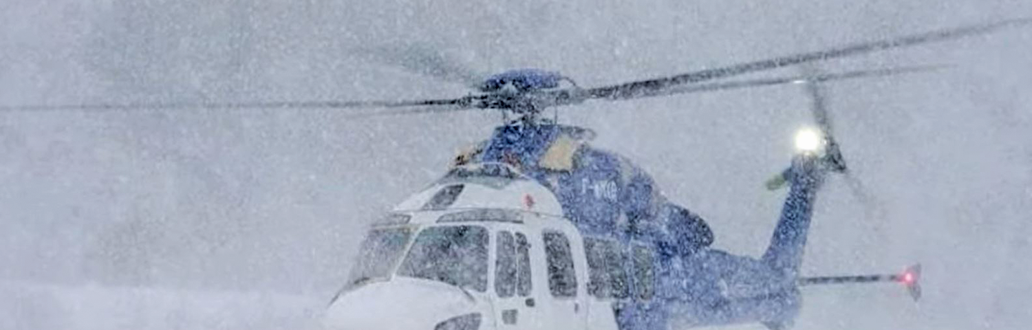 Helicopter in the snow.