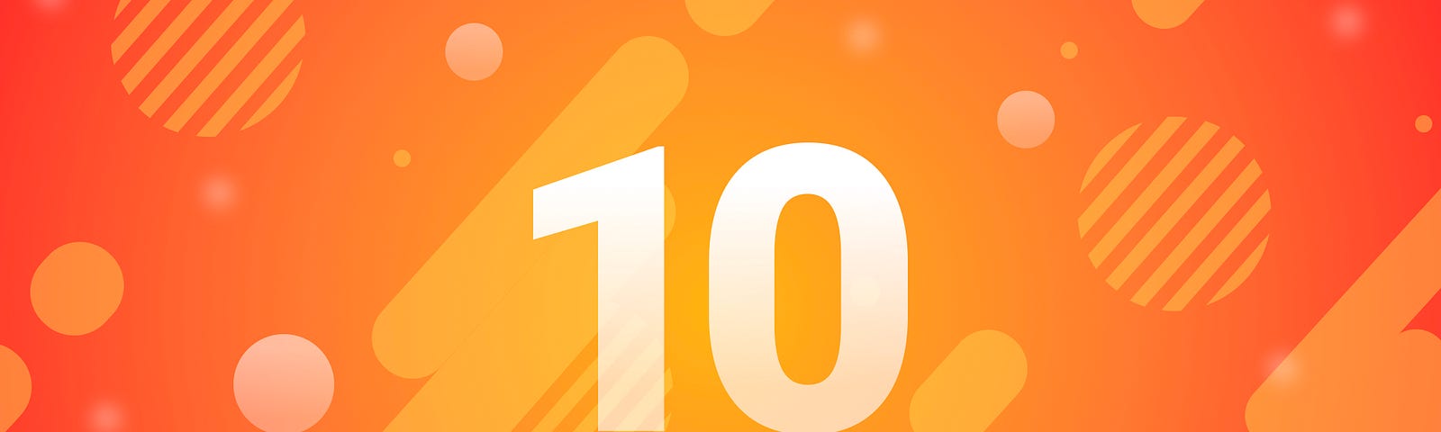 A number 10 overlaying a bright red graphic containing different shapes and patterns
