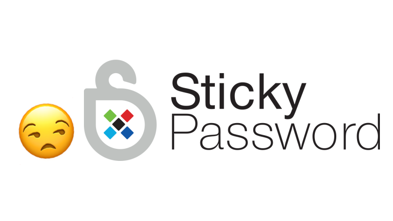 Sticky password’s logo with a “meh” emoji next to it