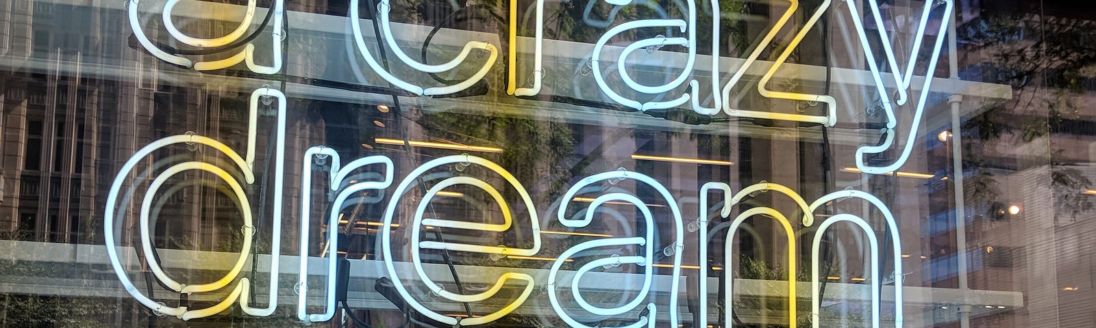 Neon display in a store window that reads “It’s only a crazy dream until you do it.” Nike — downtown Chicago — fall 2018.