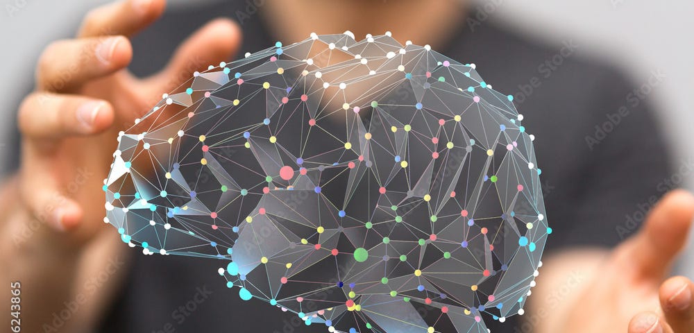 Person holding clear plastic brain representing the flow of neurons along neuro-pathways. Brain, neuro-pathways, habits, flow, experiencing flow.