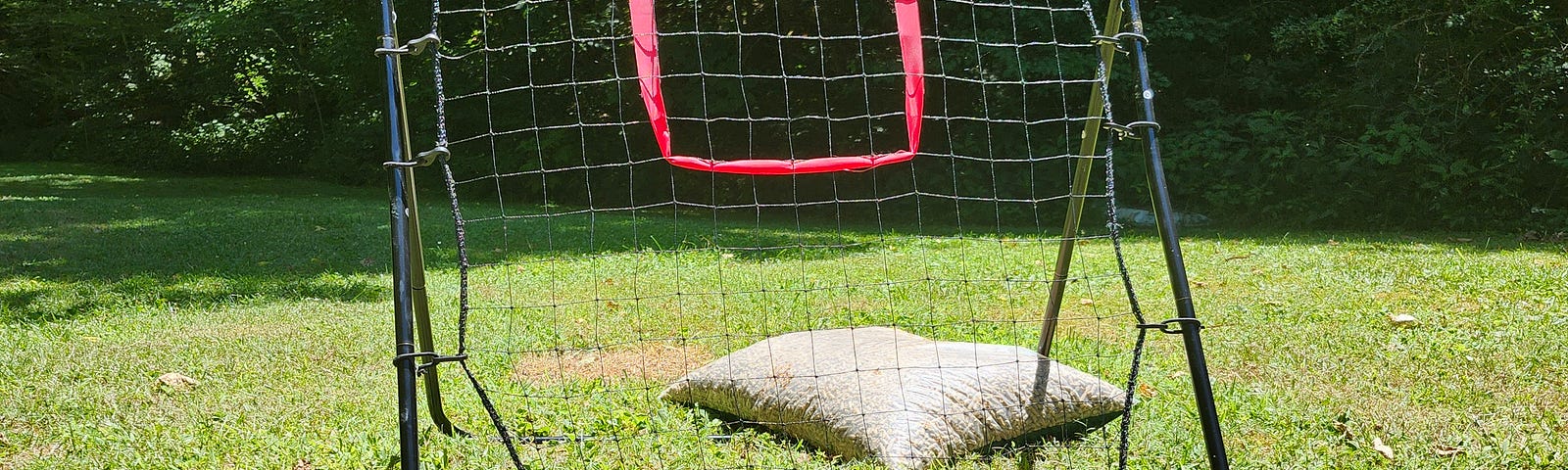 A baseball mit and pitch back net