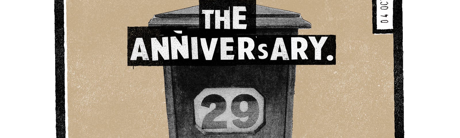 An image of a wooden desk calendar on a tan background with the words ‘The anniversary’.