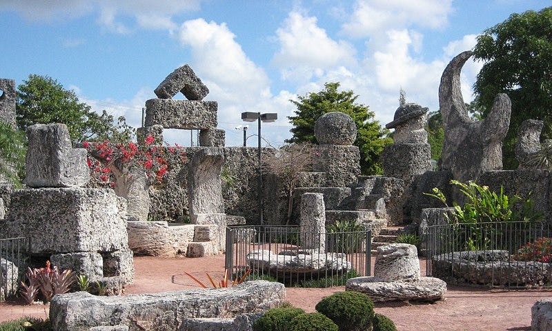 A large arrangement of stone structures built by one man, by hand