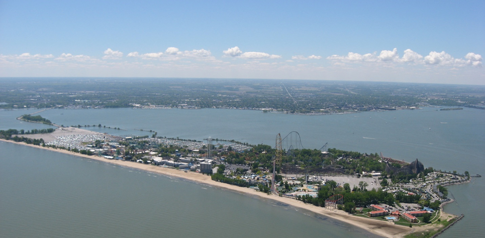 File: Cedar Point from the air.jpg, From Wikimedia Commons, the free media repository, Description English: Aerial view of Cedar Point, an amusement park near the city of Sandusky in Erie County, Ohio, United States. Author Nyttend, I, the copyright holder of this work, release this work into the public domain. This applies worldwide. In some countries this may not be legally possible; if so: I grant anyone the right to use this work for any purpose, without any conditions, unless such condition