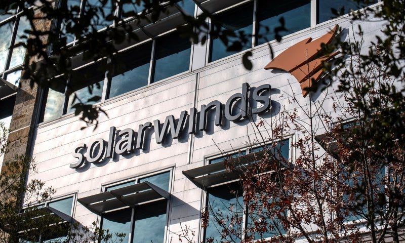 SolarWinds logo outside it’s headquarters in Austin.