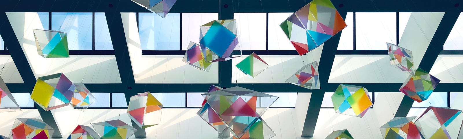 Colorful cubes hanging from ceiling