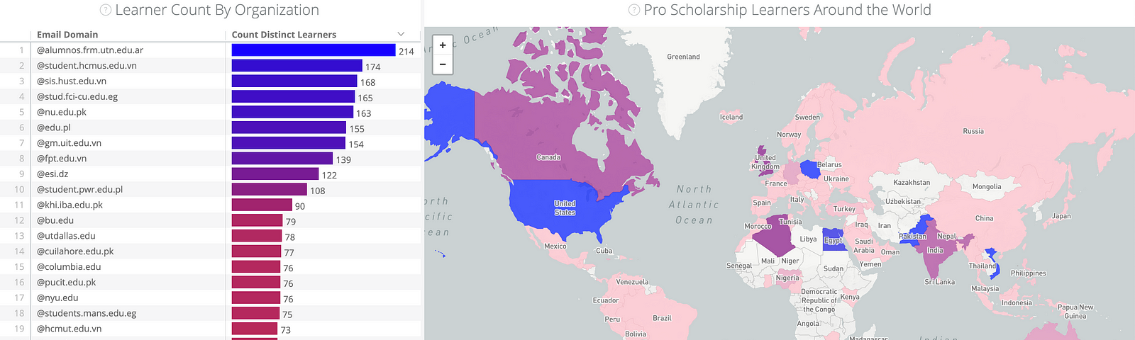 map and bar chart of student learner data