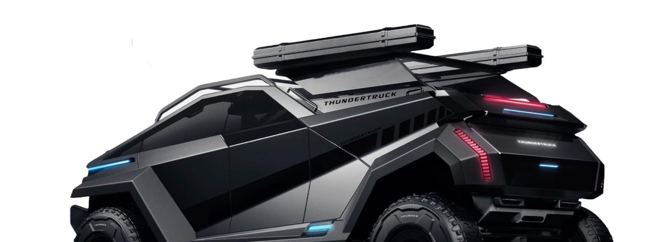 The THUNDERTRUCK is another entry into the aggressive EV pickup truck market. Made for off-road and on-road use.