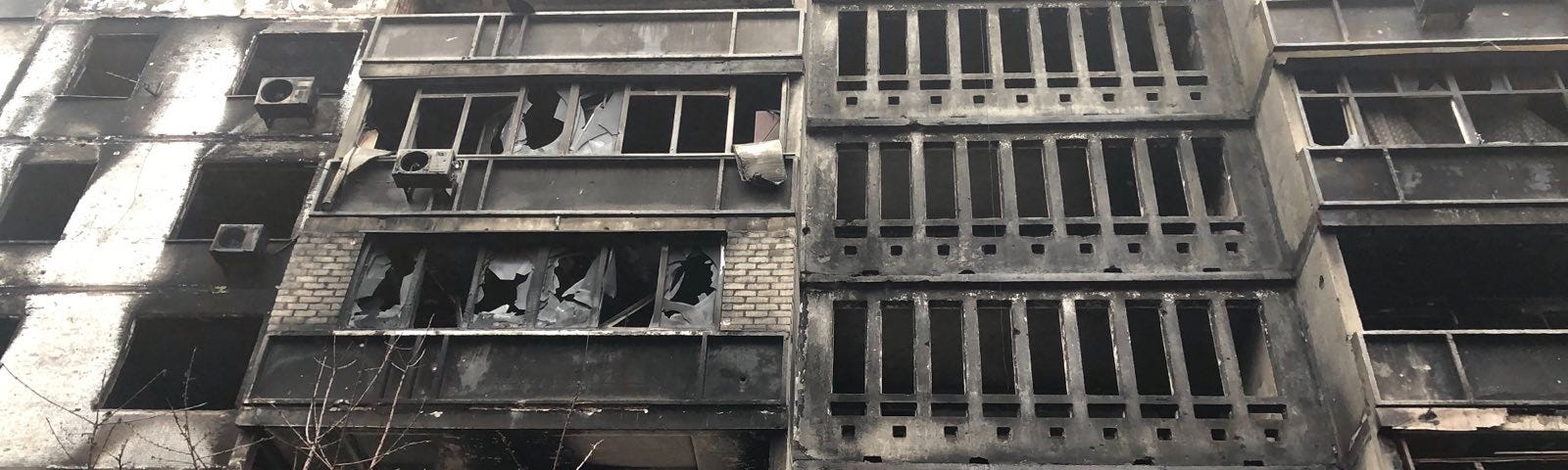 A destroyed building in Kharkiv, Ukraine