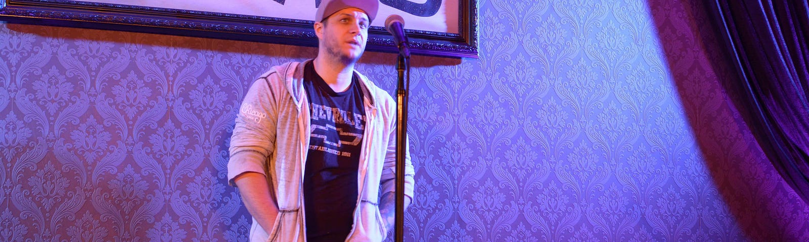James Webb, who started a comedians’ podcast network from his Roscoe Village home, helped set up a Zoom show for in-person comics at Zanies Comedy Club in Rosemont. Photographer: Gianfranco Ocampo