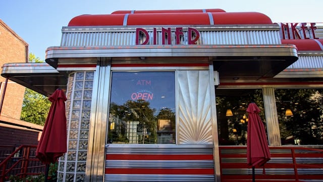 storefront photo of red and white diner