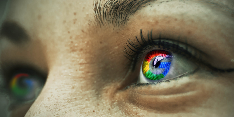 Google symbol in a close up of a woman’s eyes — How To Get Articles Indexed Faster On A New Website