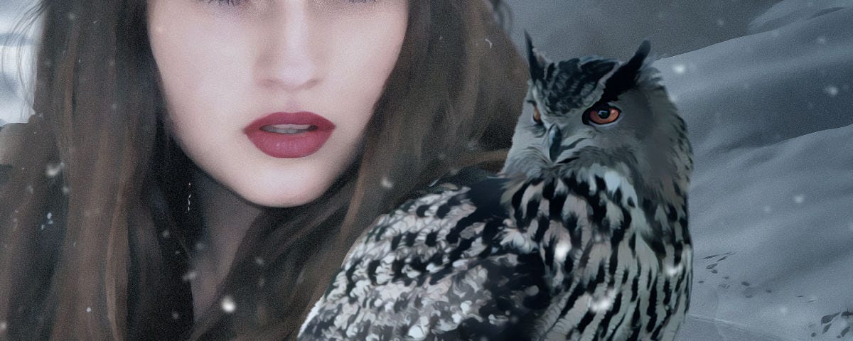 writing challenge photo of woman with owl