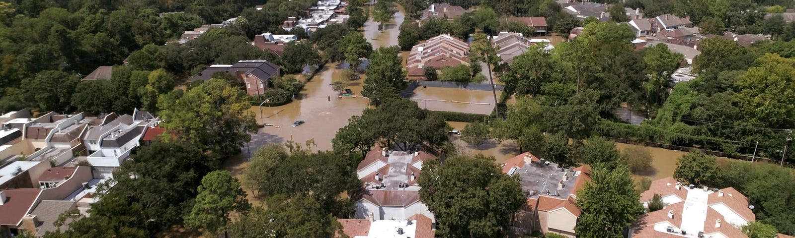 Flooded residential neighborhood in Houston after Hurricane Harvey.