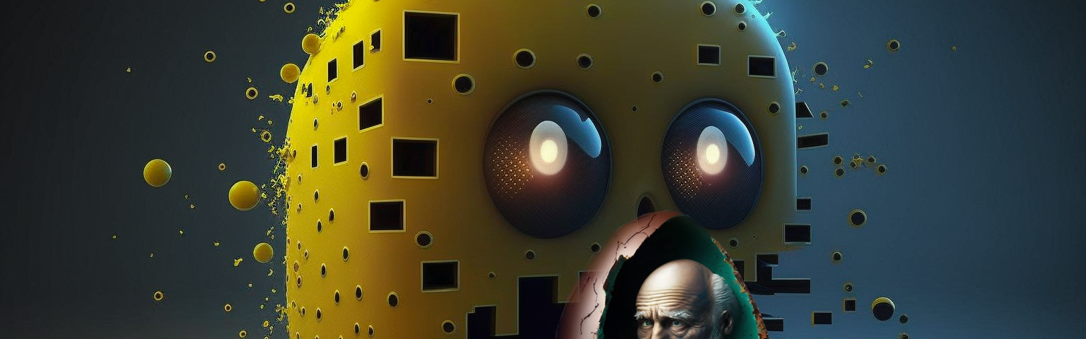 Pacman eats Freud hidden in an Easter Egg — Image generated by GF Vigneri with Midjourney