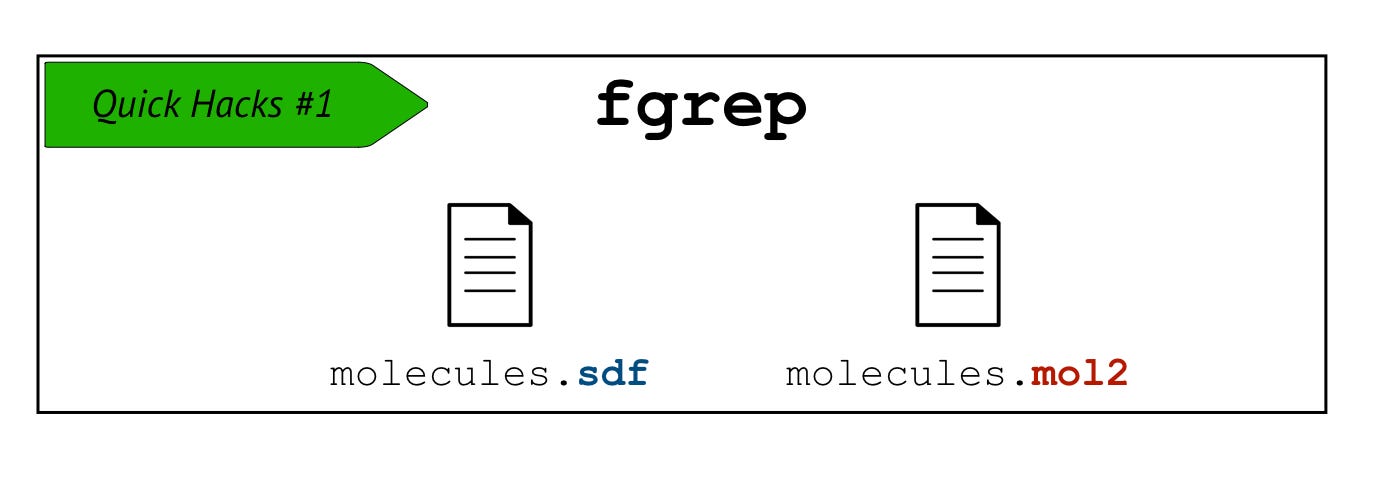 A cover picture featuring a Unix fgrep command applied on files with SDF and MOL2 file extensions.