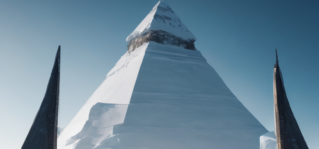 Large snow and ice-covered pyramid in Antarctica