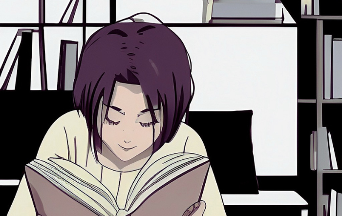 Anime-style — woman reading a book