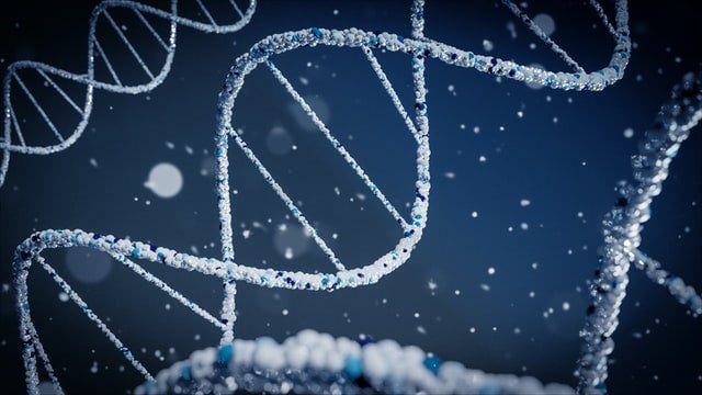 DNA in blue and white