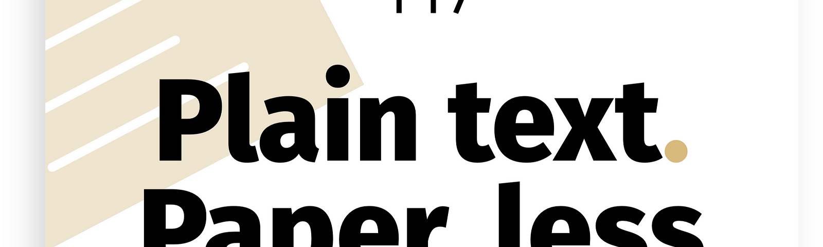 A beige page with stylised white lines sits at an angle on the left, with black text overlaying it that reads: 114, Plain text. Paper, less PRODUCTIVITY DIGEST. Miscellaneplans.