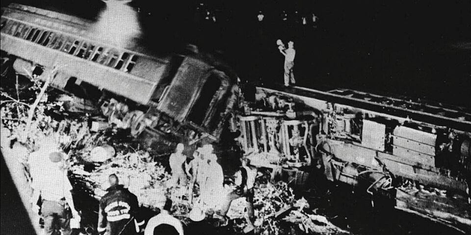 Photo of a 1962 train wreck in Steelton, Pa.
