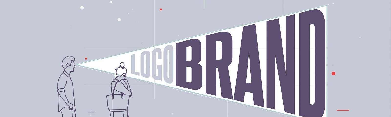 graphic showing two people illustrated along with the text “logo, brand”
