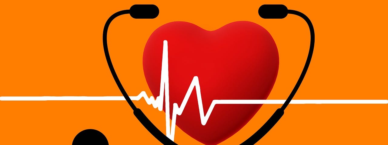 Electrocardiogram, heart, and stethoscope fun colorful illustration.