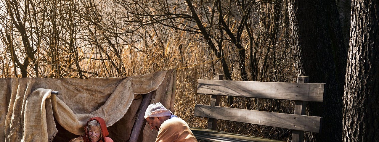 Homeless couple living in the bush.