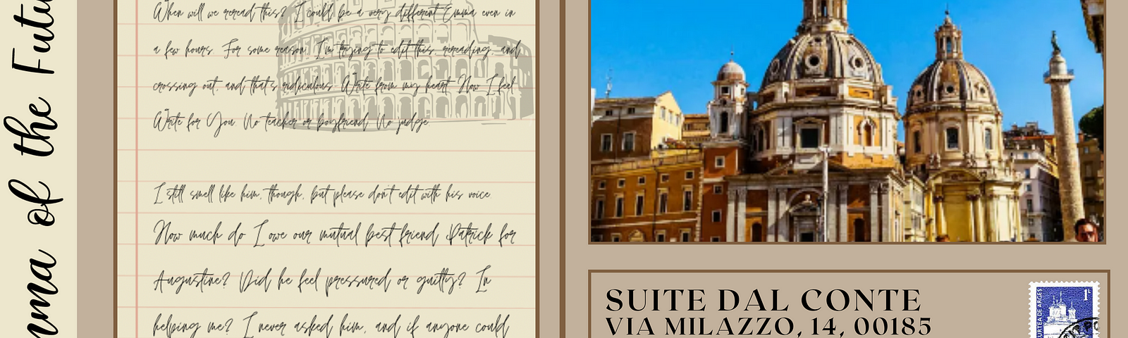 Blue skies in Rome with a handwritten letter from the pension Suite Dal Conte.
