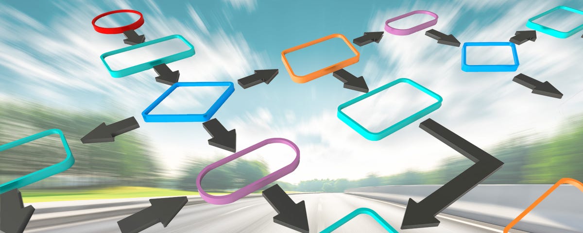 An abstract visual depicting shapes and arrows to represent attack flow. The shapes and arrows are layered on top of a blurred road to represent the speed with which the release can help users.