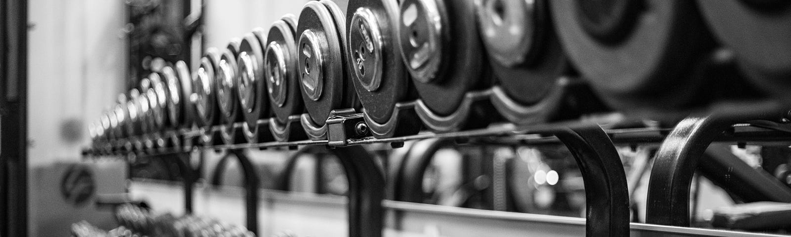 A large rack of free weights.