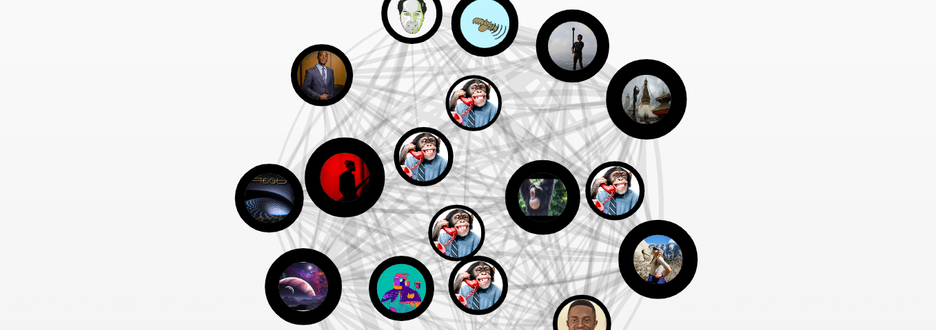A screenshot of the Coordinape map for the Writer’s Guild in Epoch 2. Circles with profile pictures are connected to other circles with small gray lines.