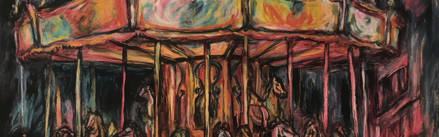 an oil pastel image of a carousel