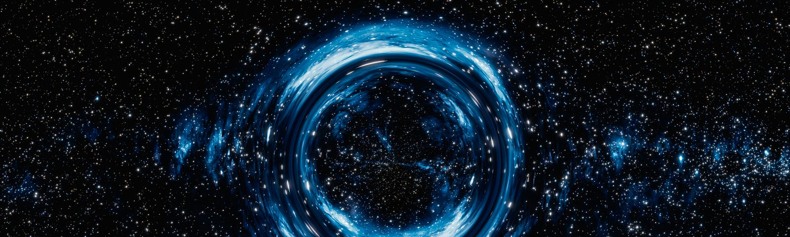 Supermassive black hole. 3D render. in blue and white on black- Unsplash+ In collaboration with Alex Shuper with permission