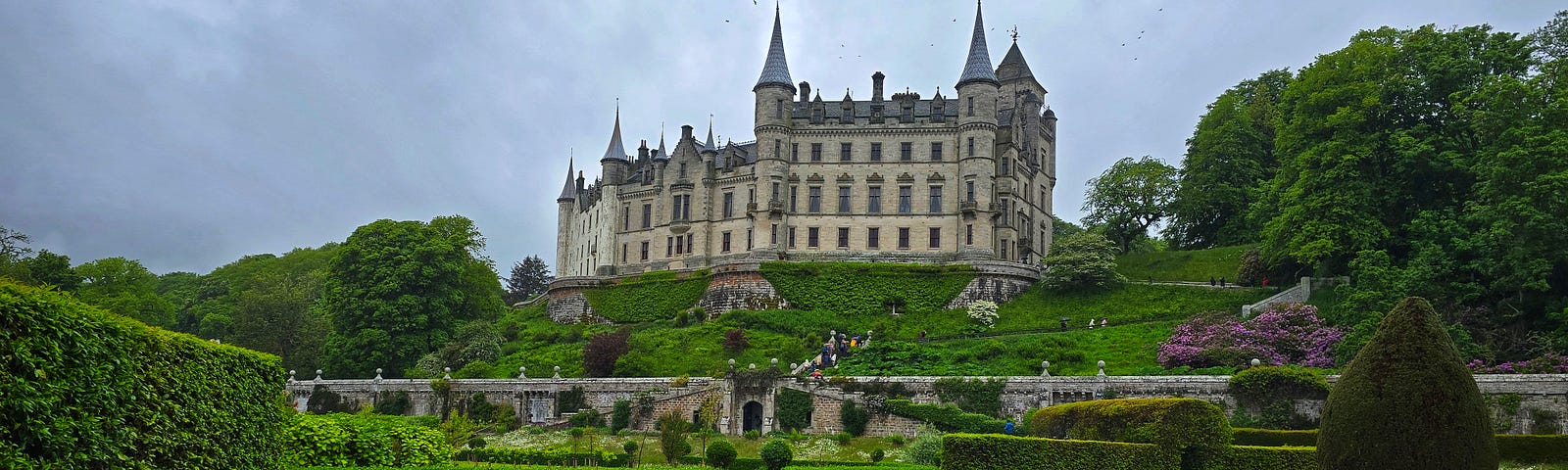Magnificent view of Dunrobin Castle and Gardens.