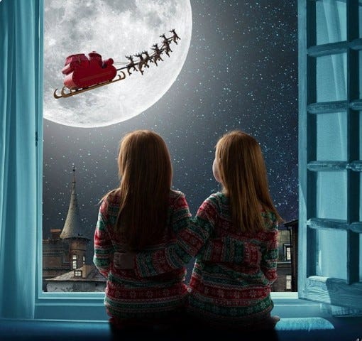 two young girls watching Santa fly by etsy nadine