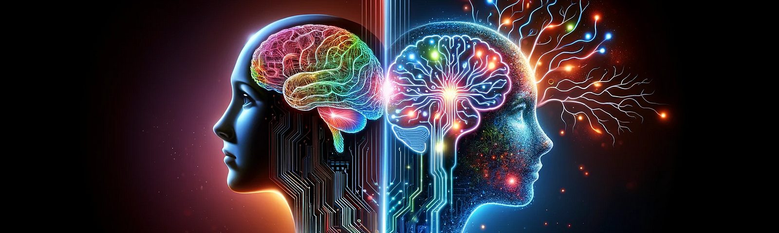 Conceptual image depicting the parallel evolution of a human brain and AI circuitry for the article ‘Evolving with AI: My Journey of Growth and Adaptation’, showcasing the synergy between personal development and technological advancement.