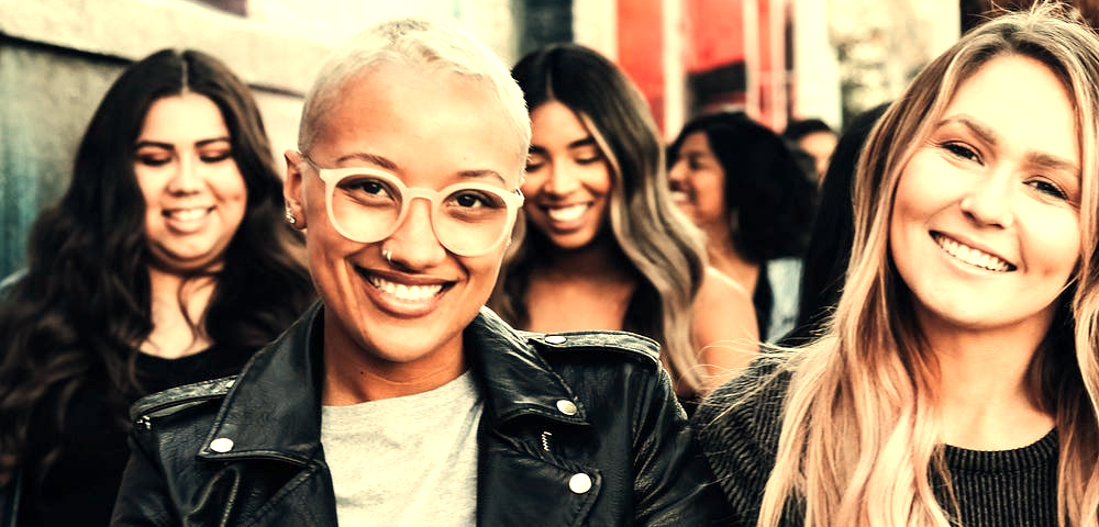 Smiling Lesbians in the street