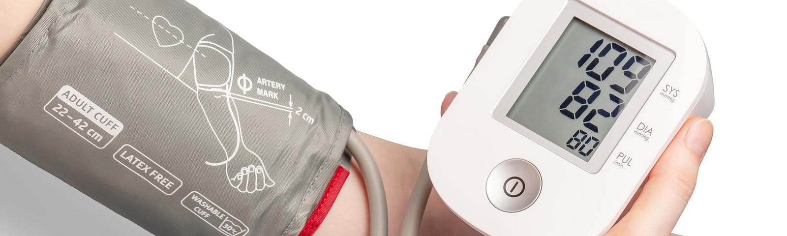 An arm with a blood pressure monitor