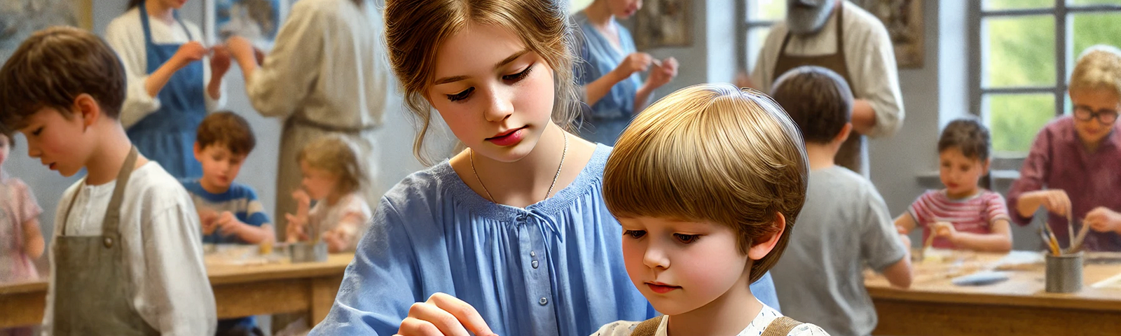 Ella helps her brother at the workshop, capturing her attentiveness and patience as she fulfills her responsibilities.