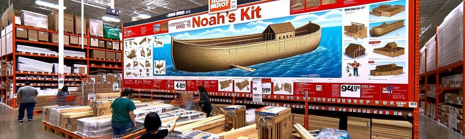 Buying a DIY Ark building kit at the hardware store.