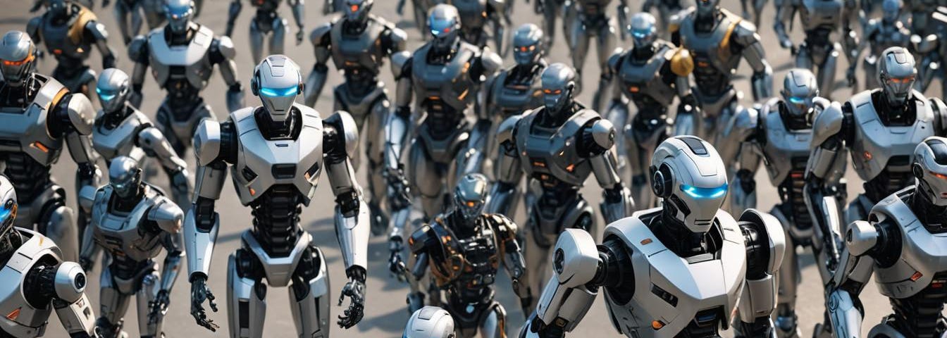 A large group of robots of various sizes and kinds.